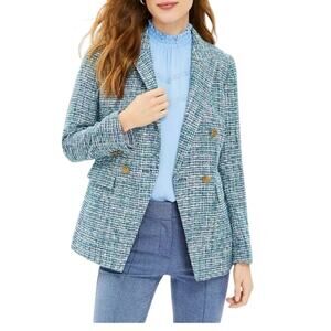 Loft Tweed Double Breasted Blazer Blue White and Green Size 6